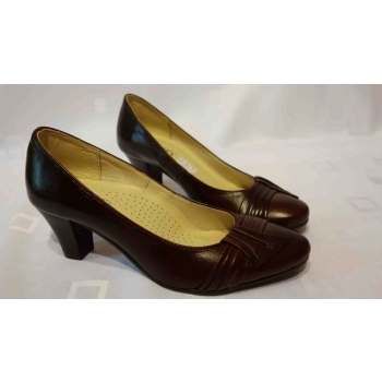 Eleganckie czółenko skórzane, 6 cm obcas, brąz, roz. 37