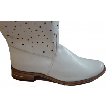 Eleganckie białe kozaki ażurowe, szeroka cholewka, rozmiar 40