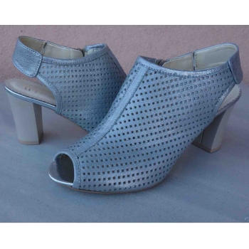 Sandałki Skórzane FASHION, Obcas 8 cm, Ażur Szary 40