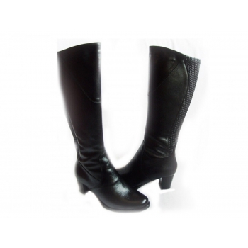 Kozaki Damskie Z Wysoką Cholewką - Czarna Skóra (Rozmiar 44)