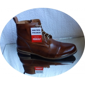 Eleganckie męskie trzewiki sztyblety z wysokiej jakości skóry - Koniak