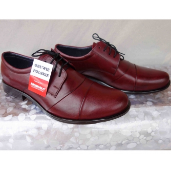 Skórzane Buty Męskie - Szerokie Tęgość H - Bordo 41