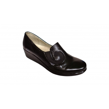 Mokasyny damskie czarne koturn 4cm - POLSKI PRODUCENT