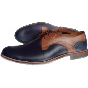 Skórzane Buty Męskie Wygodne sz. 41 - Granat Brąz