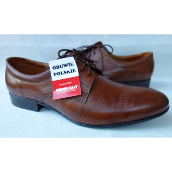 Eleganckie skórzane półbuty męskie, koniak, r. 43