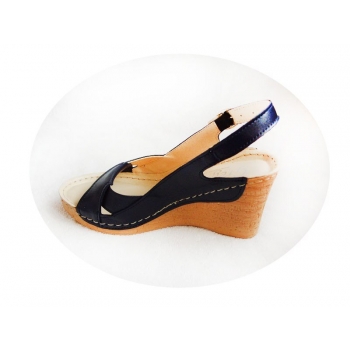 Granatowe Sandałki Skórzane - Rozmiar 37