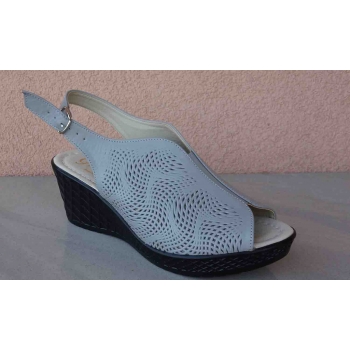 Skórzane sandałki koturn tęgość H szary ażur 41