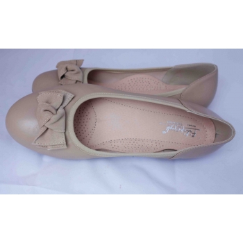 Eleganckie Szerokie Baleriny Skórzane BEŻ H42