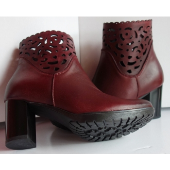 Eleganckie Skórzane Botki bordo 36