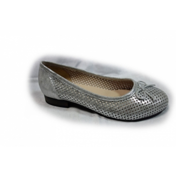 Eleganckie skórzane balerinki srebrne, rozmiar 41.5