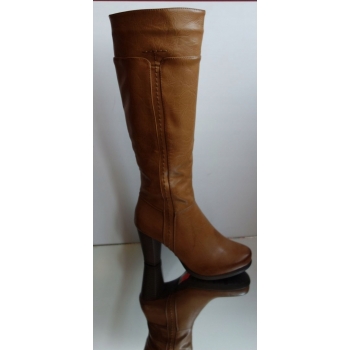 Kozaki Skórzane Camel Szersza Cholewka 36