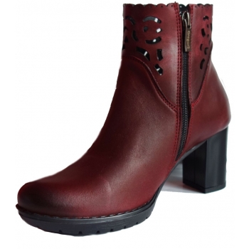 Botki Skórzane Bordo z Obcasem 7cm - Rozmiar 40