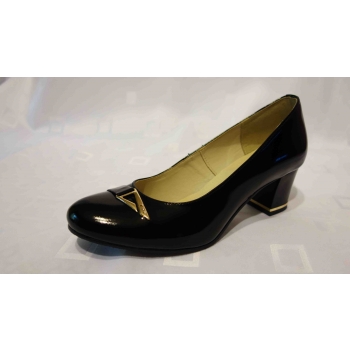Eleganckie czółenko na wysokim obcasie 6 cm, skóra naturalna, czarne, rozmiar 39