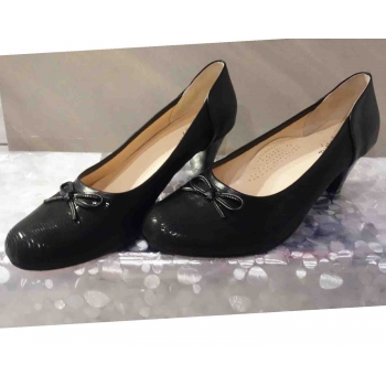 Czółenko Damskie Skóra Obcas 6,5 cm 44 - Czarne Skórzane Buty Nowe