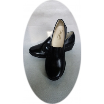 Mokasyny damskie czarne koturn 4cm - POLSKI PRODUCENT