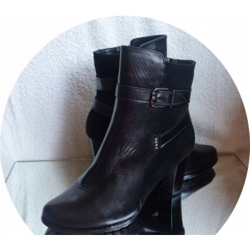 Skórzane botki szerokiej tęgości H, obcas 9 cm, 37