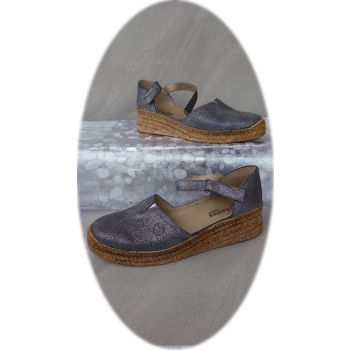 Espadryle damskie skóra szara koturn 4cm r. 38