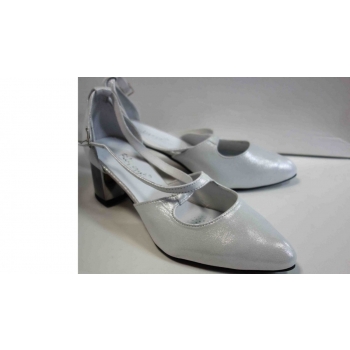 Sandały Damskie Skórzane Srebrne 37