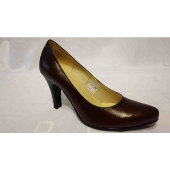 Eleganckie skórzane czółenko brąz obcas 8,5cm - rozmiar 37