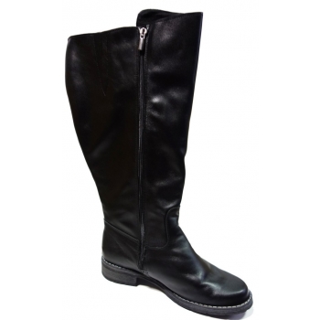 Eleganckie Skórzane Kozaki z Szeroką Cholewką - 39