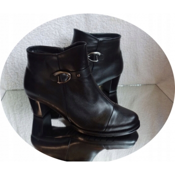 SKÓRZANE WYSOKIE BOTKI CZARNE 6cm obcas 38