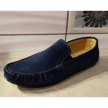 HIT Granatowe Mokasyny Skóra Welurowa