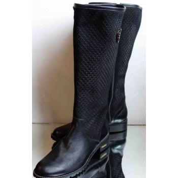 Kozaki skórzane ażurowe, wąska kostka, szeroka cholewka