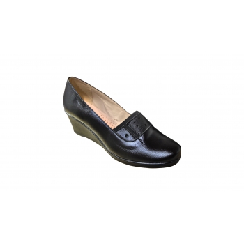 Eleganckie mokasyny damskie - czarny koturn 5,5cm (38)