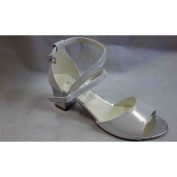 Sandały Srebrne Skórzane obcas 6 cm, rozmiar 38