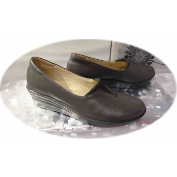 Mokasyny damskie skórzane koturny 4cm - szary