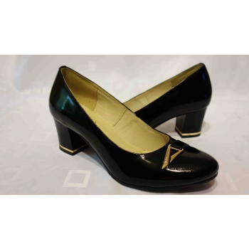 Eleganckie czółenko na wysokim obcasie 6 cm, skóra naturalna, czarne, rozmiar 39