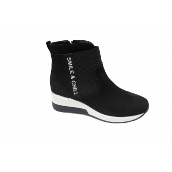 Botki Skórzane Sneakersy Koturn 5cm - Czarny 37