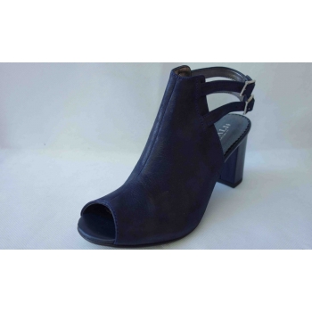 Eleganckie Sandały Skórzane - Granat, Obcas 7,5 cm (Rozmiar 37)