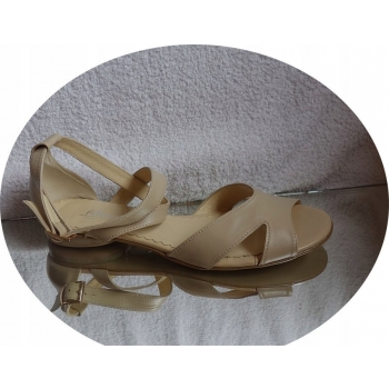 Eleganckie Beżowe Sandały Skórzane, Rozmiar 42