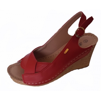 Sandały Vintage Czerwone Koturn 8cm