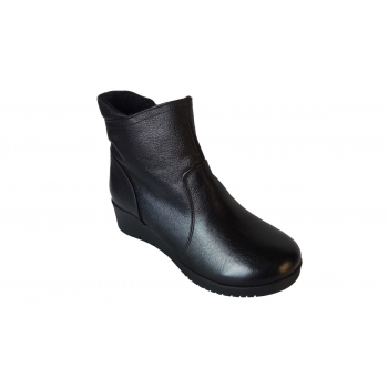 Czarne Botki Skórzane Koturny 3cm - Nr. 37