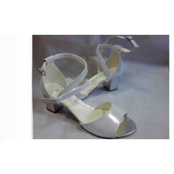 Sandały Srebrne Skórzane obcas 6 cm, rozmiar 38