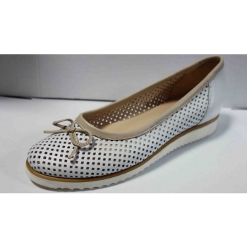 Eleganckie Balerinki Skórzane - Białe, Ażur, Tęg.H (38)