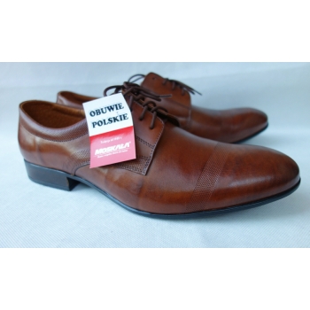 Eleganckie skórzane półbuty męskie, koniak, r. 43