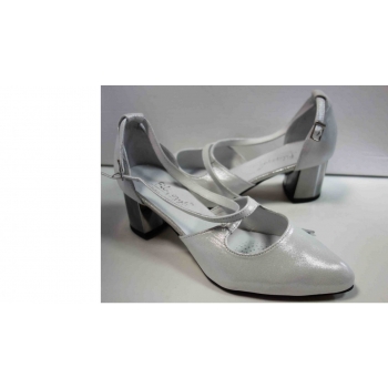 Sandały Damskie Skórzane Srebrne 37