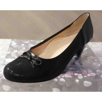 Czółenko Damskie Skóra Obcas 6,5 cm 44 - Czarne Skórzane Buty Nowe