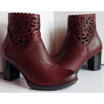 Botki Skórzane Bordo z Obcasem 7cm - Rozmiar 40