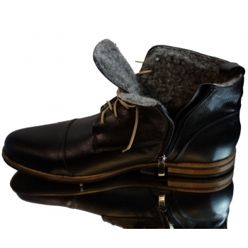 Trzewiki skórzane męskie – czarne, ocieplone, rozmiar 42