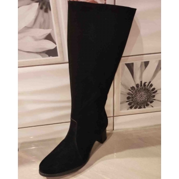 Kozaki Zamszowe Szeroka Cholewka 47cm - Czarny