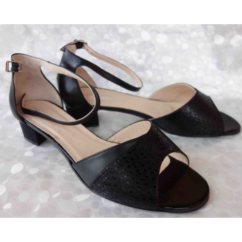 Eleganckie sandałki skórzane, obcas 4 cm, rozmiar 42 - CZARNY