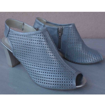 Sandałki Skórzane FASHION, Obcas 8 cm, Ażur Szary 40