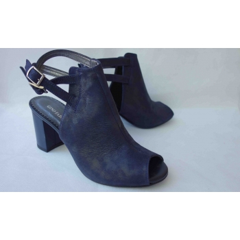 Eleganckie Sandały Skórzane - Granat, Obcas 7,5 cm (Rozmiar 37)