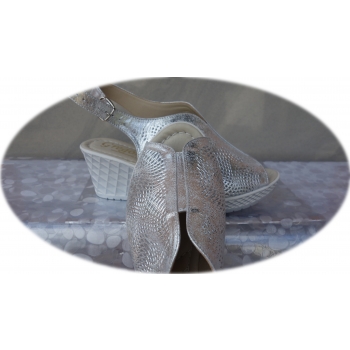 Sandały damskie srebrne z koturnem, skóra naturalna, rozmiar 40