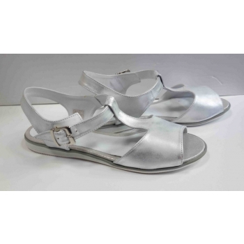 Sandały skórzane damskie - srebrne - r. 42