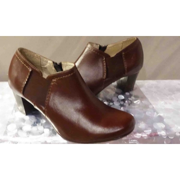Botki czółenko damskie brązowe, skóra naturalna, obcas 5,5 cm, rozmiar 37